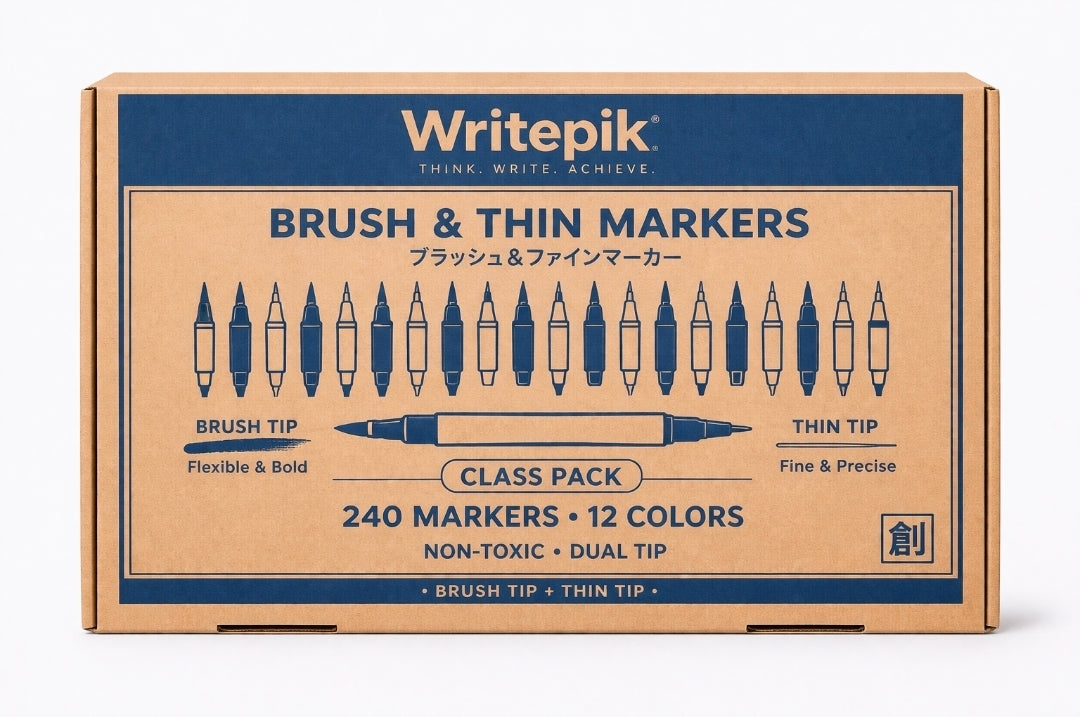 Brush & Thin Markers, Class pack of 240 markers, 12 colors