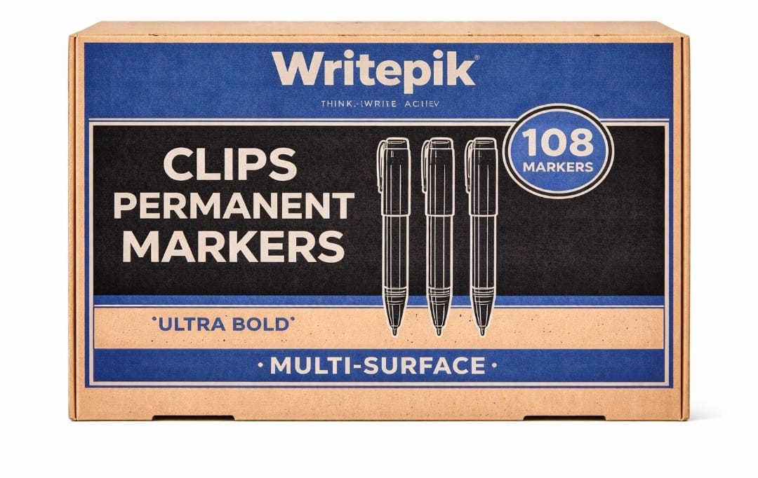 Clips Permanent Marker, Ultra Bold, Multi surface, Pack of 108 Markers