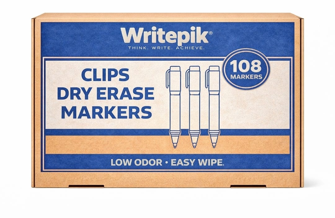 Clips Dry Erase Markers, Low Odor, Easy Wipe, Pack of 108 Markers