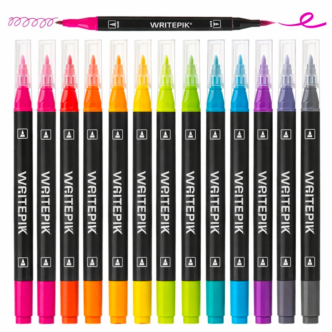 WritePik Brush & Thin Markers, 12 colors + DIY Spinner, 24 packs
